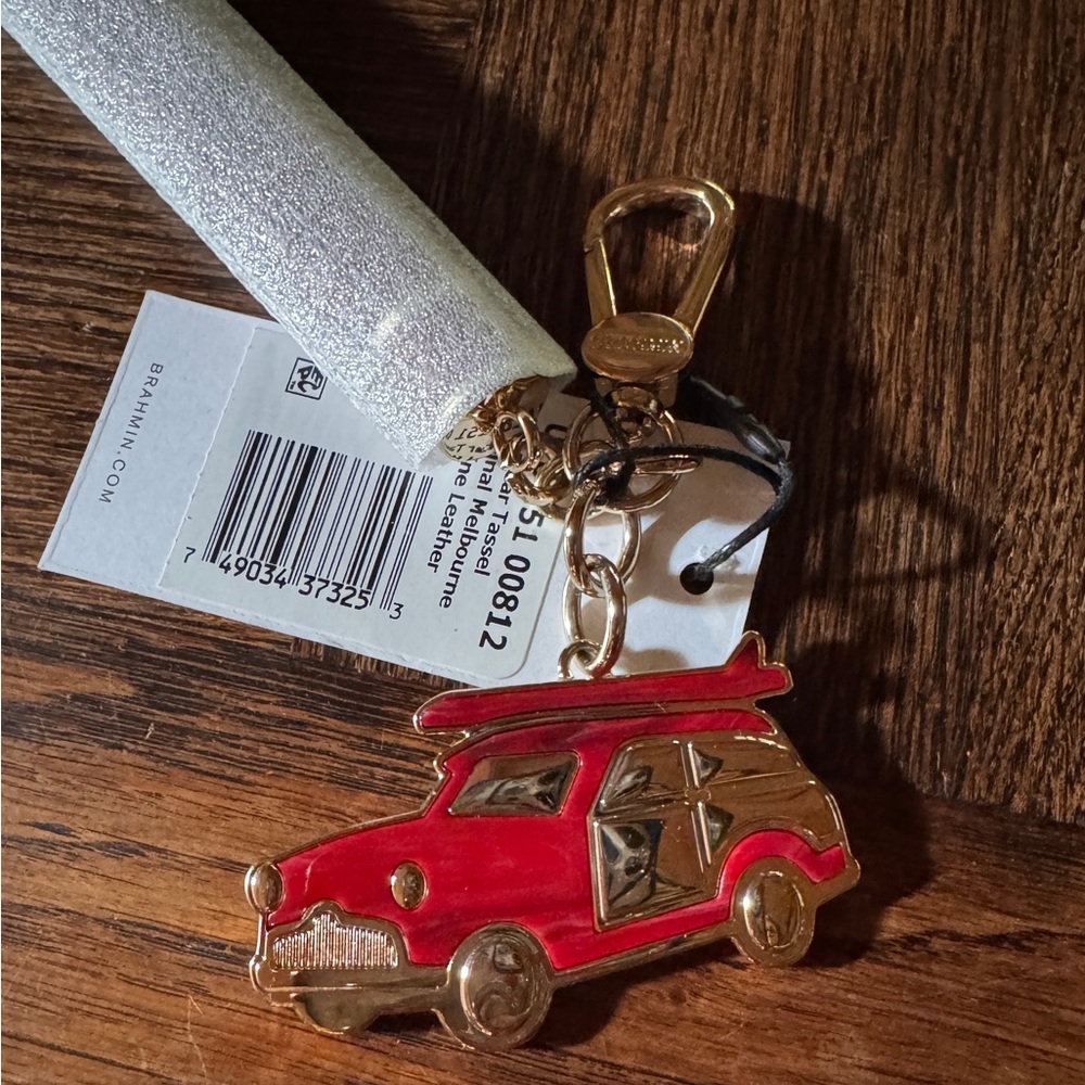Brahmin Red Copa Car Keychain with Gold Accents